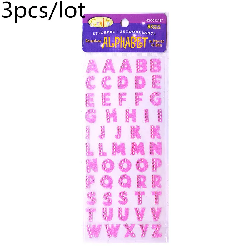 3Pcs/Lot Glitter Crystals Alphabet Letter Stickers DIY Handmade Scrapbooking Sticker Self Adhesive A-Z English Words Sticker 
