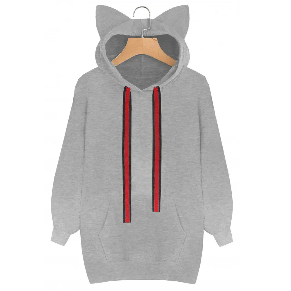 

Stylish Bar Cat Ear Hoodies Women 2019 Female Long Sleeve Solid Color Hooded Sweatshirt Hoodie Tracksuit Sweat Coat Sportswear