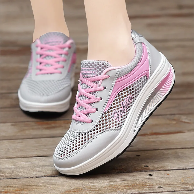 

Summer Rocking Shoes Hollow out Mesh WOMEN'S Shoes Thick Bottomed Platform Shoes Sports Casual Extra High Shoes Large Size