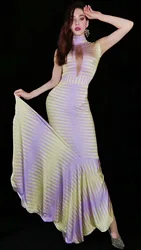 Gorgeous Glossy Gradient Trumpet Elegant Mermaid Formal Prom Party Ball Gown Special Occasion Halter  Spanish bullfight Dance