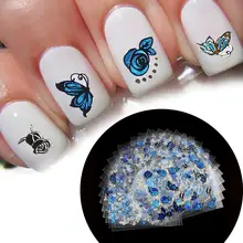 24 листа цветок лист Бабочка стикеры 3D на ногти Nail Art Наклейка Маникюр украшения