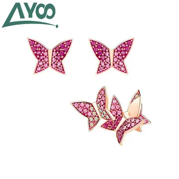 

AYOO New High Quality SWA Color Crystal Asymmetric Butterfly Pierced Earrings