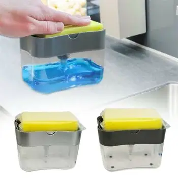 

Kitchen Liquid Soap Pump Dispenser ABS Sponge Holder Press Countertop Rack Creative Manual Press Liquid Soap Dispenser 2-in-1