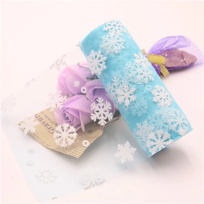 Sky blue 1 шт. 15cmX10yards Снежинка Блеск Флокирование снег тюль рулон органза ткань для балетной пачки свадебного подарка вечерние украшения - Цвет: Sky blue