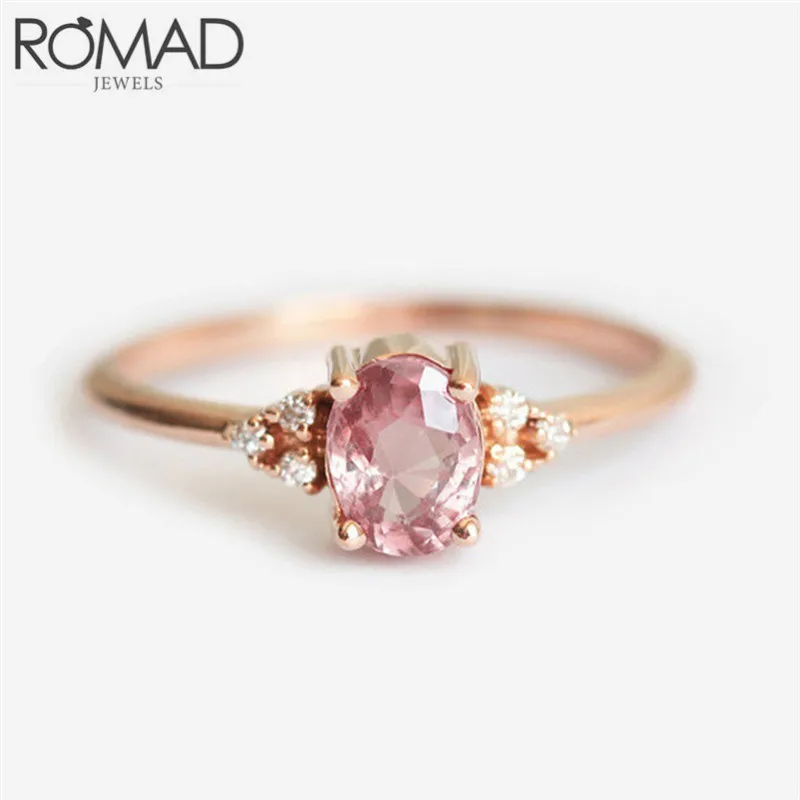 rose gold ROMAD Модные Простые розовые кольца с кристаллами для женщин золотого цвета нежные обручальные кольца изящное обещание на помолвку кольца, ювелирные подарки - Цвет основного камня: rose gold