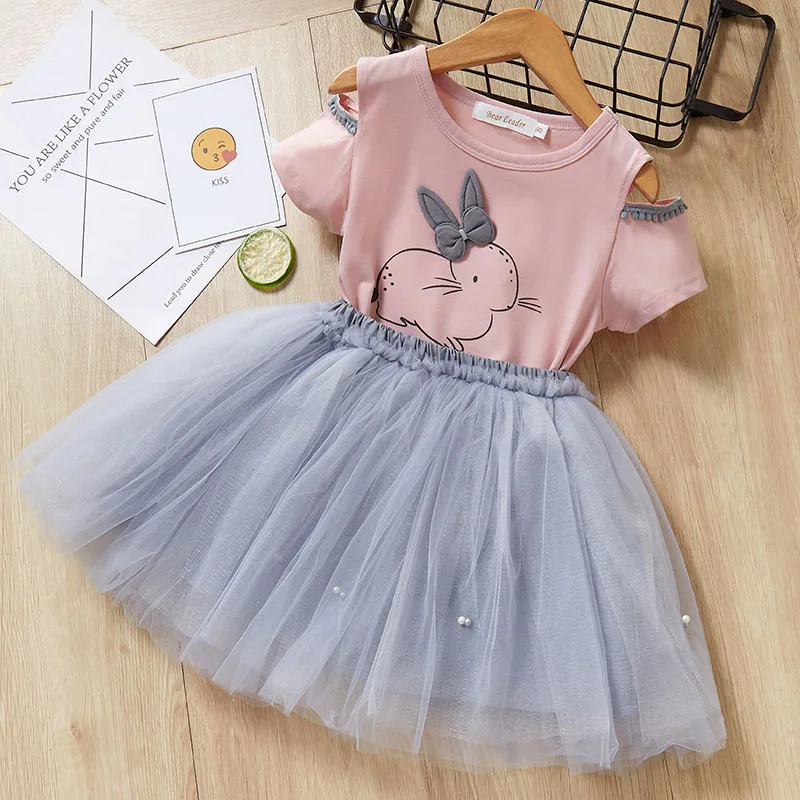 Bear Leader/ г. летний детский комплект одежды для девочек, короткая футболка с фруктовым принтом+ бальное платье с бантом комплекты одежды из 2 предметов От 3 до 7 лет - Цвет: pink AZ1578