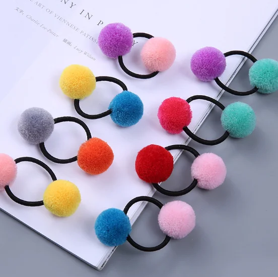 16 Pcs 8 Pairs Colored Pom Ball Elastic Hair Ties Girls' Ponytail Holder Kids Hair Bands Accessories Children's Hair Accessories