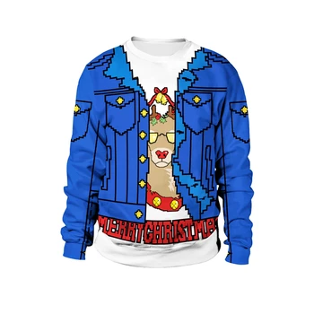 

Funny Digital Print Reindeer Fake Two Piece Christmas Sweatshirt for Men Cute Christmas Party Ugly Christmas Sweatshirts