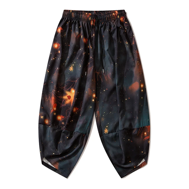 Bebovizi 2020 Japanese Style Harajuku Men Trousers Sakura Samurai Costume Loose Fashion Women Traditional Bloom Pants Haori 1605