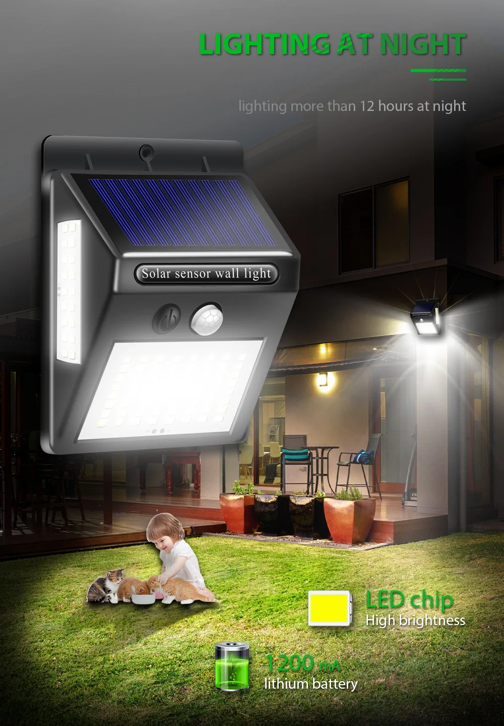 Sensor de Movimento Luzes de Rua para Jardim Luz ao ar Dropshipping Link Solar Livre Lâmpada Pir Alimentado Vip Led 4 High Quality Luzes e Iluminação