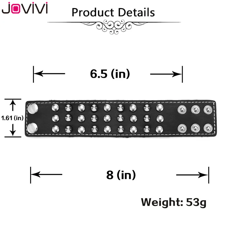 Jovivi 1x для мужчин и женщин Шипованная цепочка с заклепками Череп Демон Спайк из натуральной кожи панк рок Готический Байкер Широкий браслет манжета Регулируемый