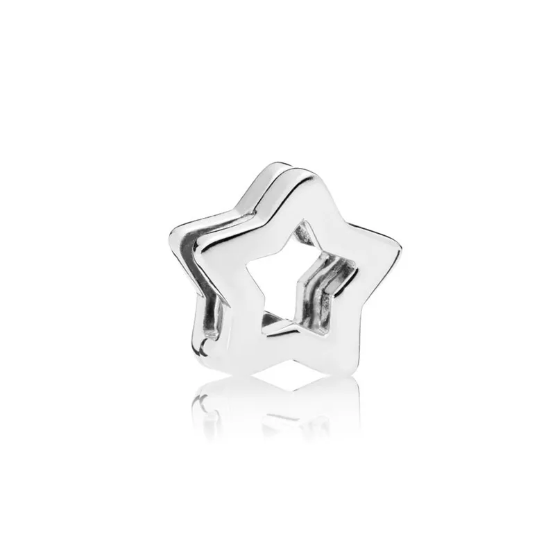 Silver Полые звезды клип рефлексионы Шарм бусины для изготовления ювелирных изделий женщин серебряные бусины 925 пробы для рефлексионов браслеты сделай сам - Цвет: Silver