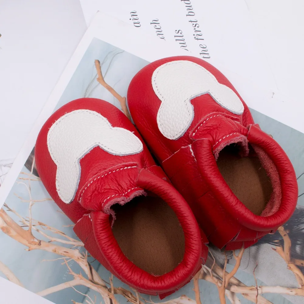 Высококачественная детская обувь из натуральной кожи Веселый Микки Маус с бахромой обувь для маленьких мальчиков и девочек нескользящая обувь на мягкой подошве
