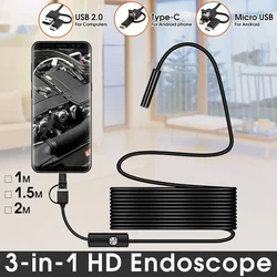Boróscopo flexível da câmera 2m 1m do endoscópio da serpente da câmera 5.5mm 7mm lente mircrousb tipo c para o mac do computador android do smartphone