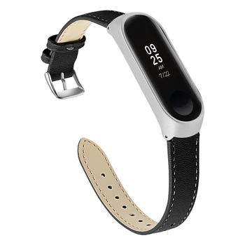

Durable Replacement Watch Band Strap Wear-Resistant Leather Watch Straps With Stainless Steel Frame For Xiaomi Mi Band 3/4
