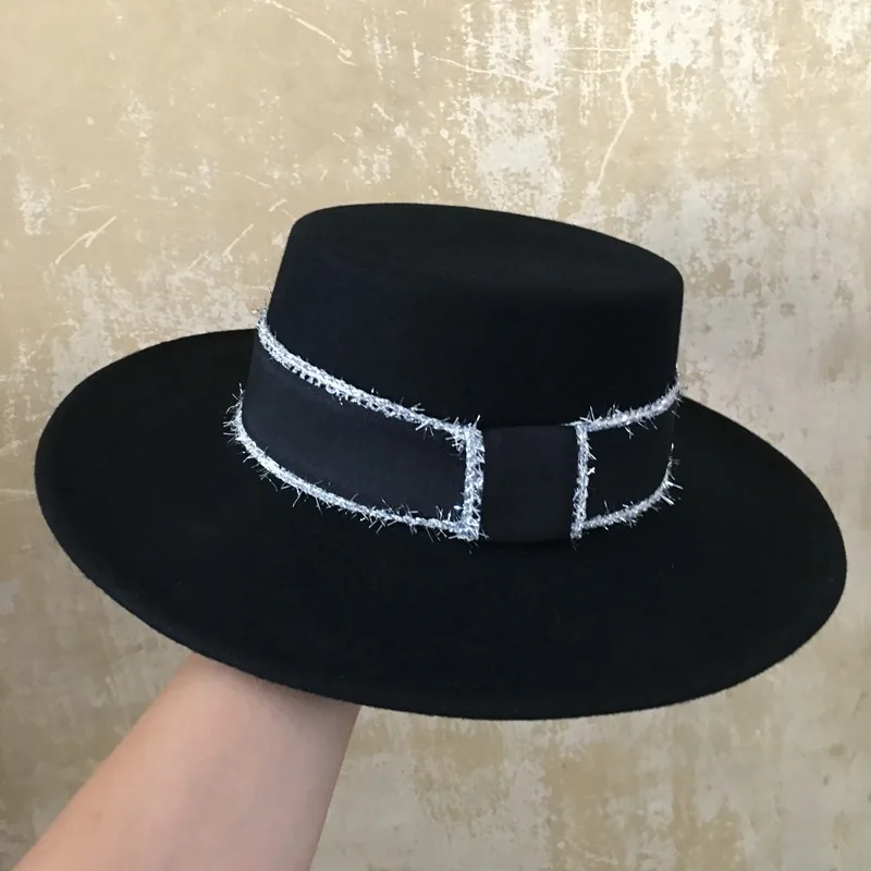 Женская шерстяная шляпа Fedora с широкими полями, черная зимняя шляпа, Панама, ковбойская шляпа, широкополая шляпа от солнца, вечерние свадебные женские шляпы