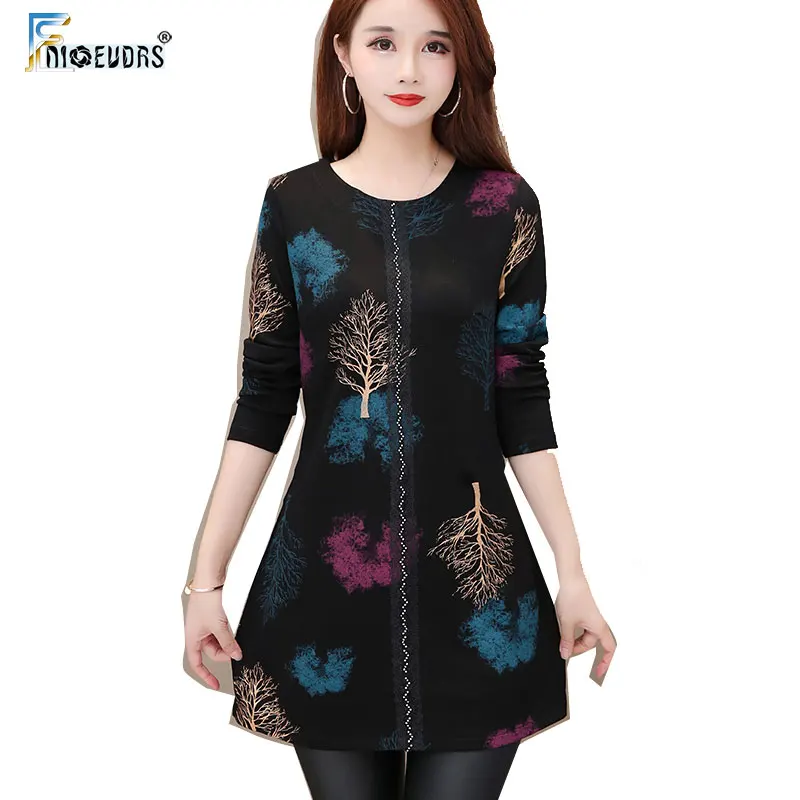 Футболка женская базовая с длинным рукавом модная винтажная туника круглым