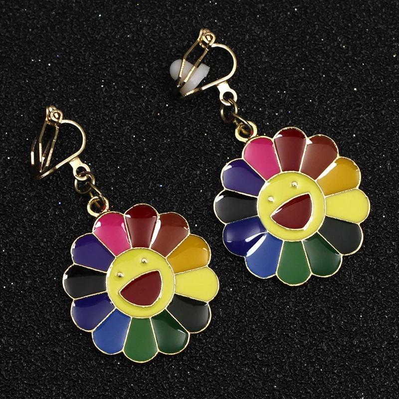 Семь цветов серьги в форме подсолнечника без отверстия клипсы для ушей улыбка лицо солнце цветок клипсы без пирсинга ухо манжеты CE356