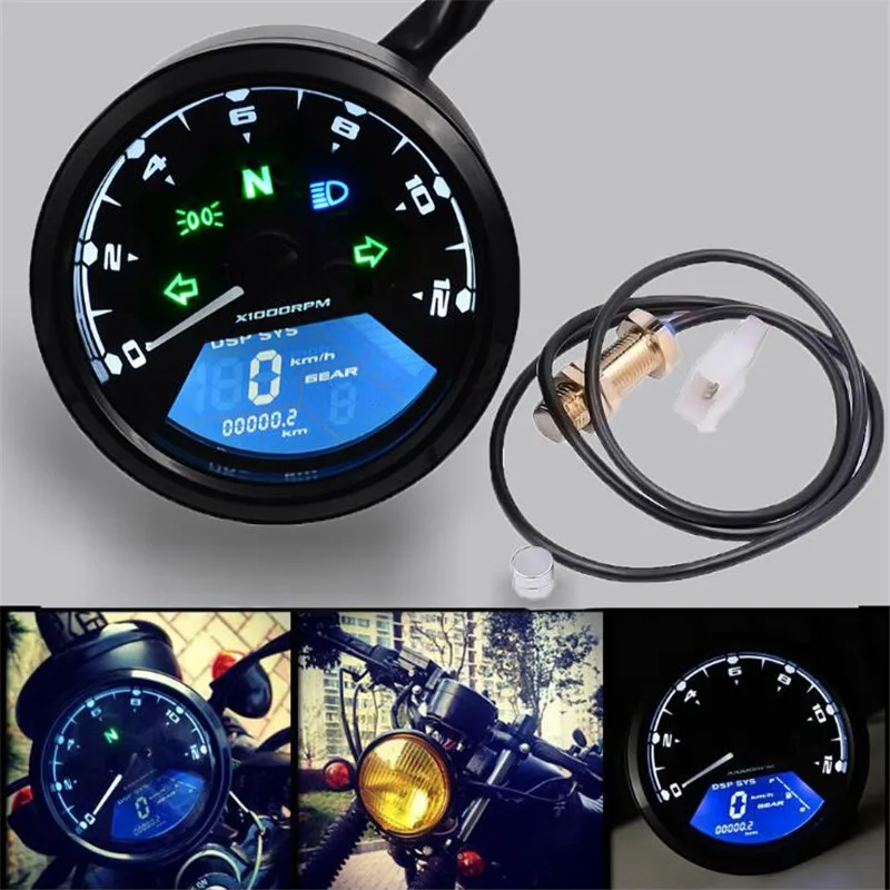 

Motorcycle Meter LED Digita Indicator Light Tachometer Odometer Speedometer Oil Meter with Night Vision Dial Digital Speedometer