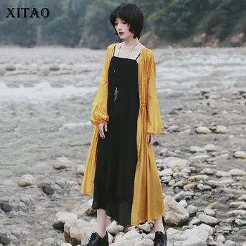 

XITAO Ruffle Dress Fashion Pleated Women 2020 Summer Goddess Fan Single Breast Vintage Chiffon Elegant Minority Dress ZP1134