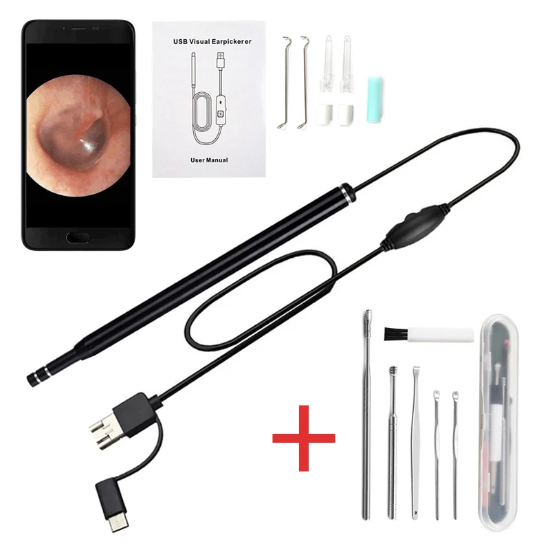 USB Ear Endoscope 3 in 1 Earwax Removal Tool Ear Scope Camera with 6