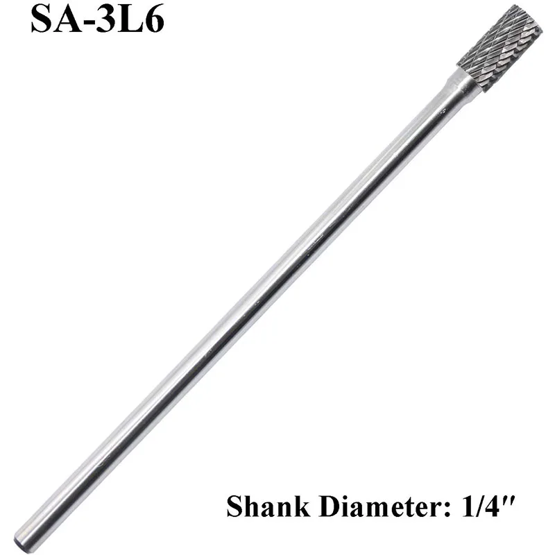 

SA-3L6 Tungsten Carbide Burr Rotary File Lengthened Cylindrical Shape Double Cut for Die Grinder Drill Bits 1/4'' Inch Diameter