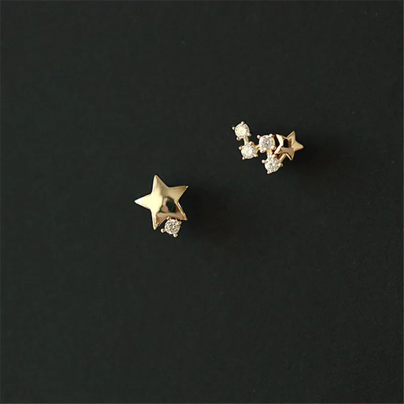 925 Sterling Silver Japanese Asymmetric Star Stud Earrings Women Modern Simple Student Party 14k Gold Plating Jewelry Gift