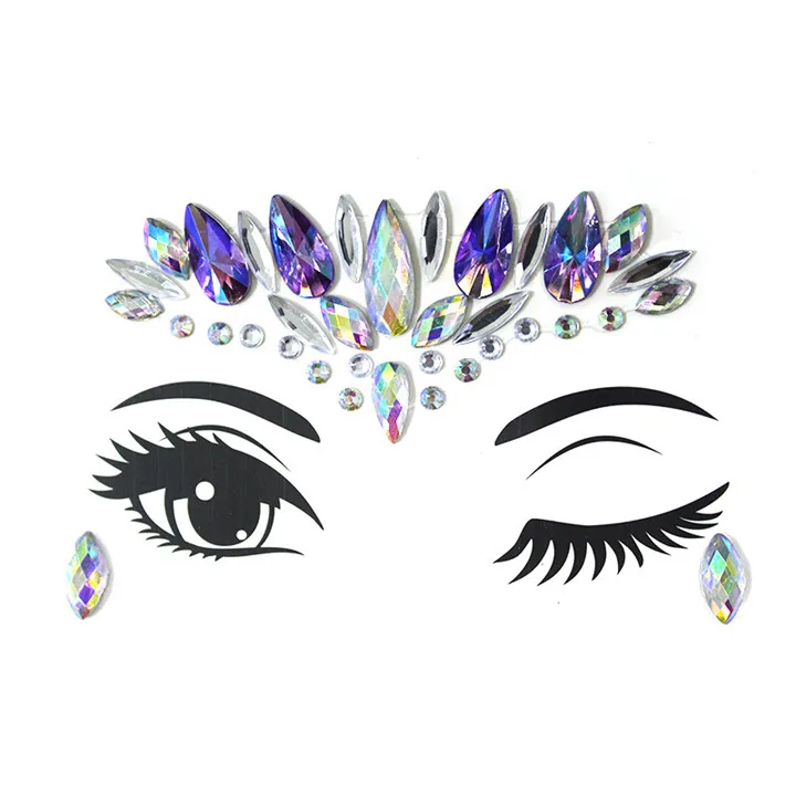 6   Colorful Rhinestone Face Stickers For Women Party Decor Face Eye Drill Stick Acrylic Face Sticker Diamond Crystal Drill Sticker