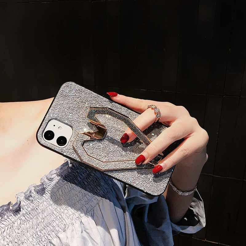 Роскошный кожаный блестящий чехол для телефона с сердечком для iPhone 11 Pro XS MAX XR X 7 8 Plus, сплошной цвет, напульсник, задняя крышка