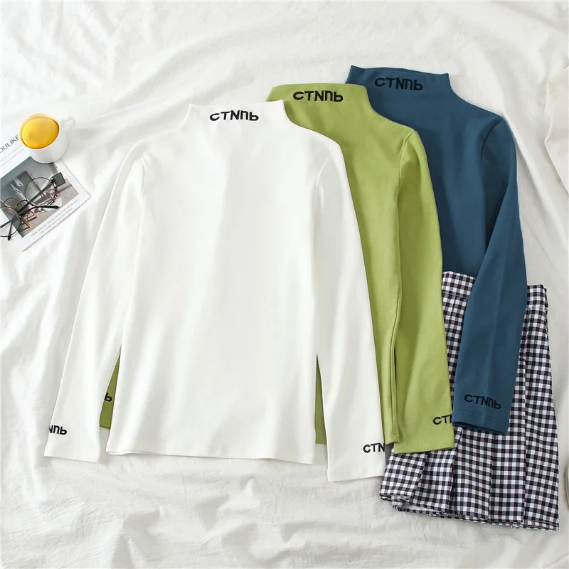 Футболка с длинным рукавом женская одежда на осень и зиму новинка 2019 топ вышивкой