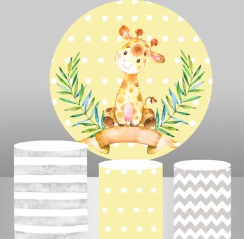 

Cartoon Watercolor Giraffe Round Backdrop Baby Shower Circle Background Kids Birthday Party Decoration Table Plinth Cover
