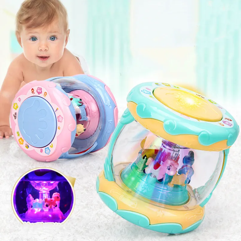 

LED Music Early Educational toys Learning Developmental Baby Rattles Funny Children Infant Toys Carousel Musical Hand Drum Beat