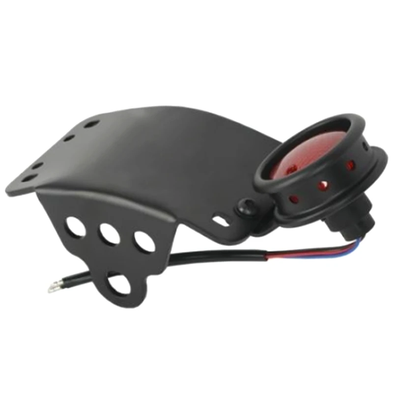 Motorcycle Black Tail Light Curved Vertical Stop License Plate Bracket