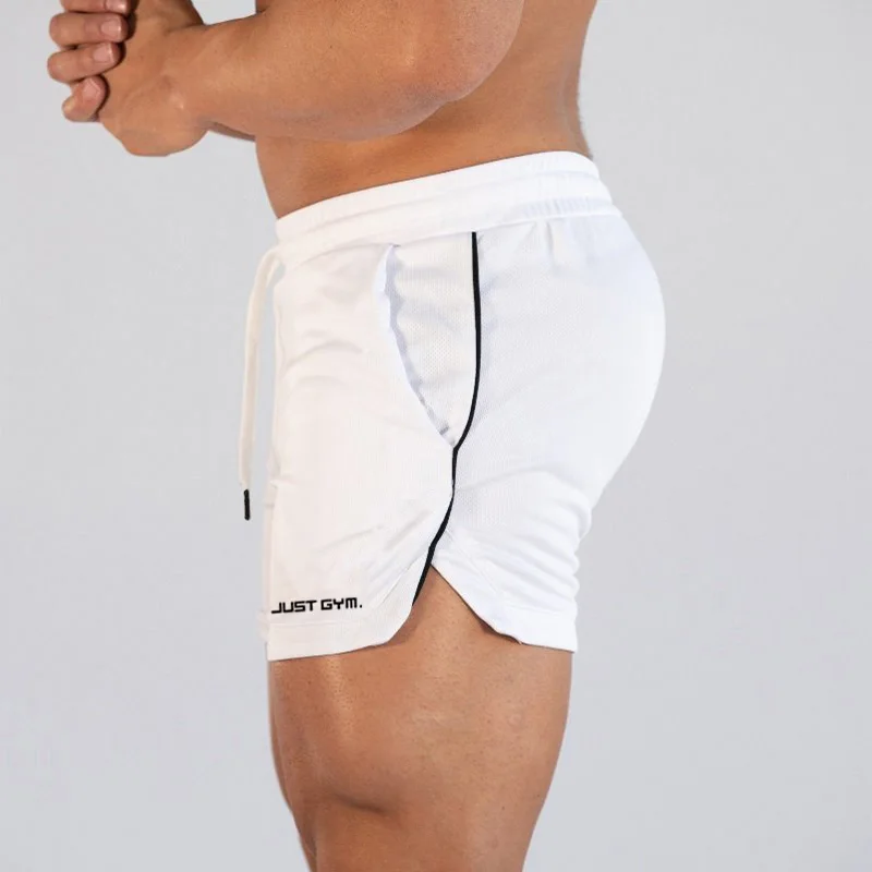 Новые мужские шорты для бодибилдинга Jogger Mesh Gyms фитнес тренировки мужские быстросохнущие дышащие мужские летняя спортивная одежда пляжные короткие штаны