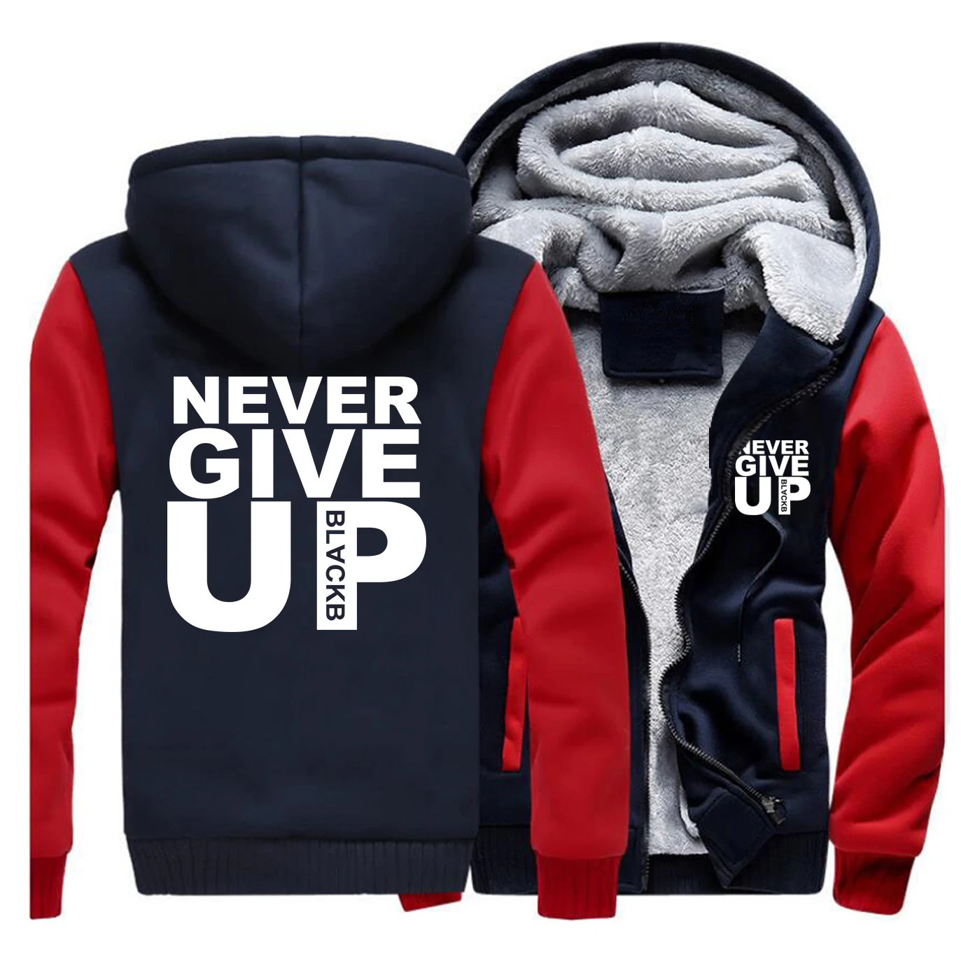 NEVER GIVE UP мужская куртка с буквенным принтом, уличная одежда, брендовый костюм для мужчин, новейшие плотные толстовки, мужская верхняя одежда, пальто в хипстерском стиле - Цвет: Red Dark Blue 5