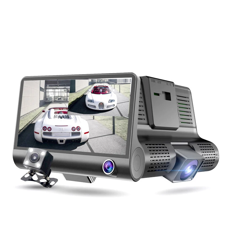  Car driving recorder Concealed three-record driving recorder HD 4 inch three lens DVR Dash camera d