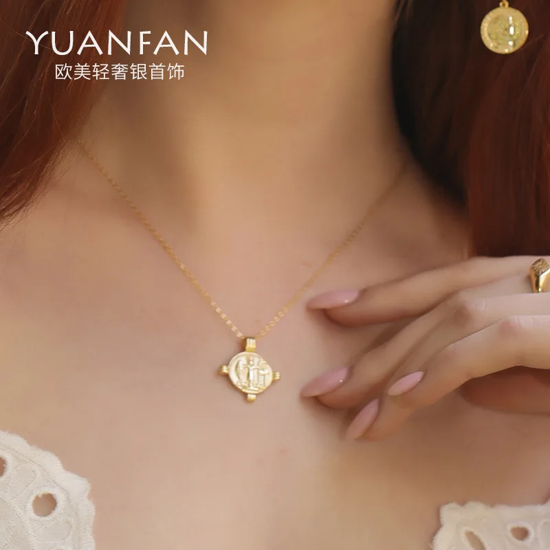 

Far Vatican Silver Cross Border New Products Accessories S925 Fine Silver Women's Pendant Western Style Cool Design INS round Pl