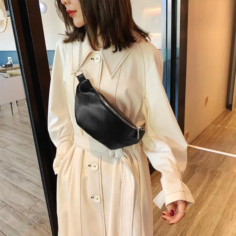 

Hot Sale Waist Packs Casual Waist Bag Women Girl Solid Color Chest Pack Chain Casual Crossbody Bags for Hiking and Travel