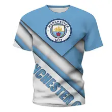 Летняя футболка с изображением Манчестера Сити, Футбольная Футболка с круглым вырезом и принтом Мужская 3D футболка, спортивный костюм, модная футболка с изображением Манчестера