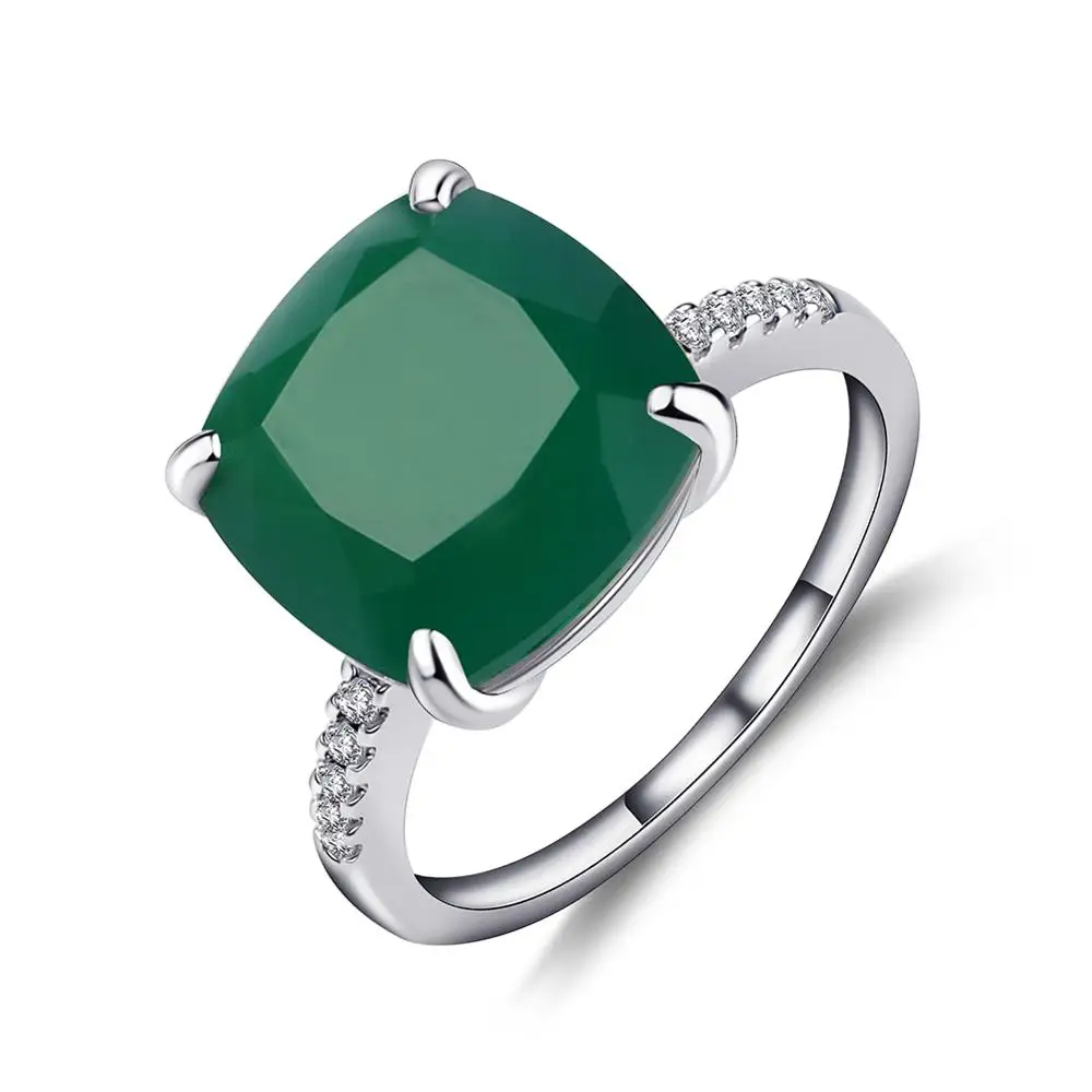 Green Agate Gem's балет 9.66Ct натуральный зеленый агат, натуральный камень Обручальные кольца твердые 925 пробы серебряные ювелирные украшения для женщин - Цвет камня: Green Agate