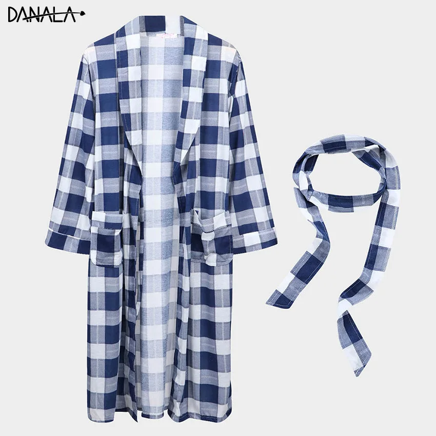 DANALA Spring Autumn Loose Men's Bathrobe Striped Warm Comfortable Dressing-gown Pajamas V-Neck Sexy Women Home Suits Swimsuit