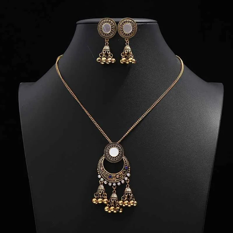 9 Акриловые Ювелирные наборы для женщин золотые Jhumka полые серьги, индийские украшения Этнические племя Boho колокольчики кисточкой Висячие серьги Bijoux - Окраска металла: 9