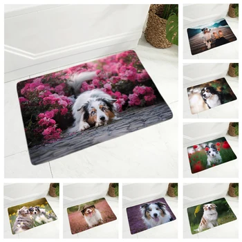 

Australian Shepherd Dog Animal Flannel Carpet Floor Mat for Hallway Bedroom Pet Dog Decor Rug Door Mat Non-Slip Doormat 40x60cm