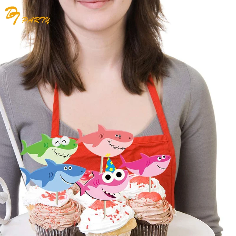 Акулий капкейк Топпер 40 шт. Мультфильм Акула набор украшения для дня рождения