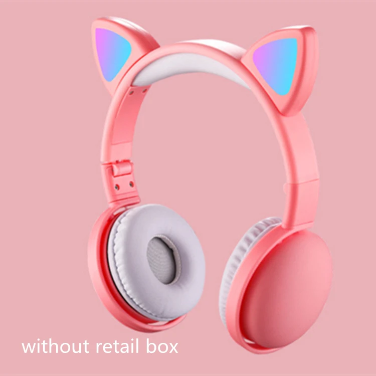 Pink-nobox Детские Bluetooth 5,0 наушники светодиодный светильник кошачьи уши гарнитура беспроводные наушники HIFI стерео бас наушники для телефонов с микрофоном - Цвет: Pink-nobox