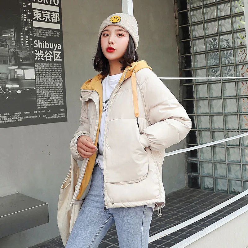 Winter women jackets Casual Thicken warm hooded female outwear loose parkas jacket female winter parkas coat - Цвет: Бежевый