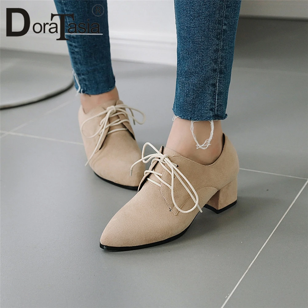 

DORATASIA 2019 New Dropship Pointed Toe Lace Up Autumn Spring Shoes Woman Ladies Chunky Heels Concise Office Pumps Woman Shoes