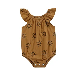 Barboteuse à imprimé soleil pour bébés filles de 3 à 15 mois, sans manches, col rond, vêtements en coton, tenue d'été, 2021 