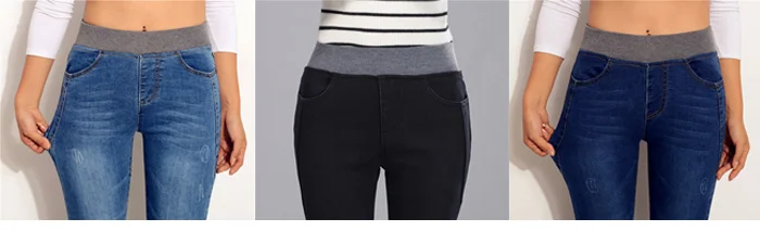 Plus Velvet Jeans Women Casual Pants High Waist Jeans Elastic Waist Pencil Pants Fashion Denim Trousers Winter Warm Plus Size 40