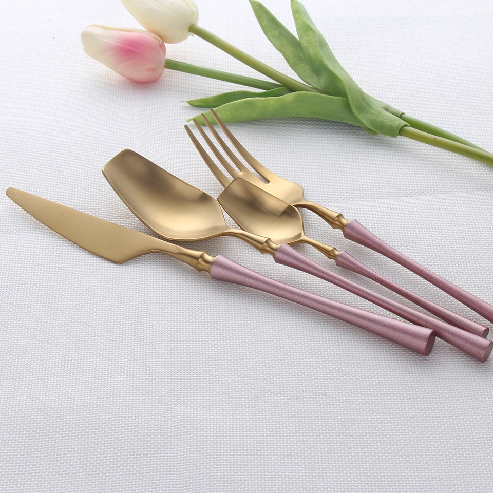 Pink Gold Cutlery Set Housewife 304 Stainless Steel Fork Dining Tea Spoon Table Knife Set Cutlery Set Knives Forks and Spoons